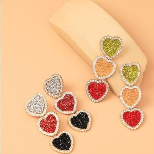 New Style Full Diamond Love Earrings Female Color Matching Fashion Earrings Design Heart-shaped Long Earrings Jewelry