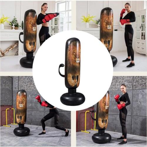 1.6m Inflatable Boxing Punching Bag Lion Shape Releases Stress PVC Stereo Thicken Fitness Punching Bag Adult Force Core Training