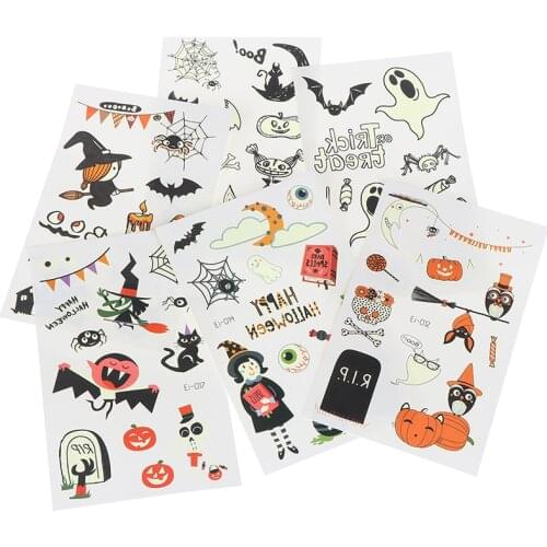 1Sheet Fake Tattoo Witch Glowing in Dark Waterproof Temporary Tattoo Stickers Halloween Luminous Tattoo Ghost For Kids