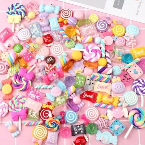 30pcs/Bag Random Mixed Types Candy Cream Decorations Resin Cute Lollipop Kawaii Jewelry Colorful 3D Accessories Nail Supplies A9