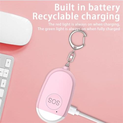 1PC 130dB Self-defense Alarm Keychain with Emergency LED Flashlight With USB Charging Cable For Women Children Night workers