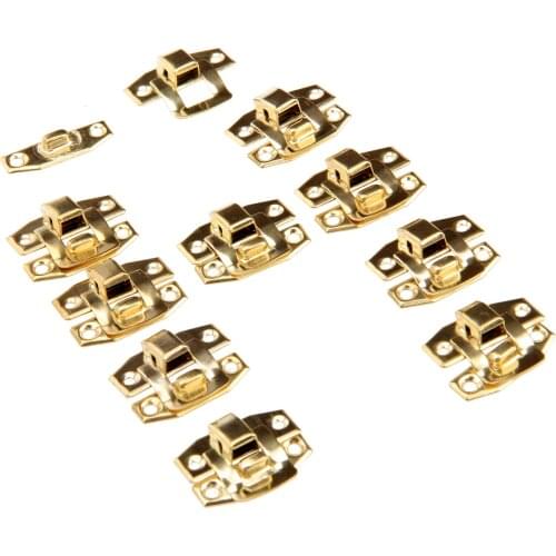 10Pcs Gold Iron Toggle Hasps Lock Latch Catch Clasp Furniture Jewelry Wooden Box Suitcase Decorative Buckles with Screws 23x20mm