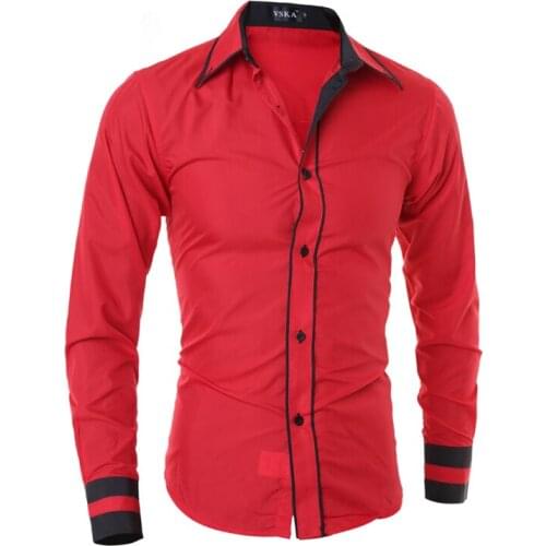 2018 New Brand Ribbons Cuff Fashion Contrast color Mens Dress Shirts Long sleeve Slim Fit Casual Social Camisas Masculinas M-XXL