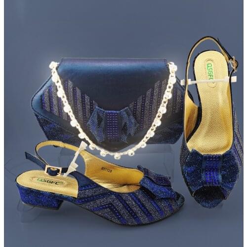 2021 African Hot Selling Italian Design Nigerian Fashion Party Women Shoes and Bag Set Decorated With Rhinestone in Silver Color