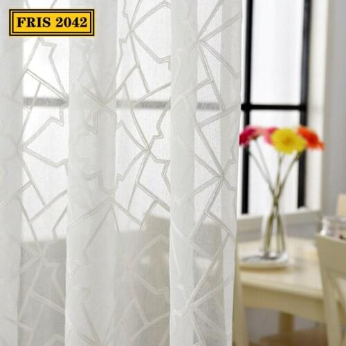 2021 Modern Minimalist Curtain White Geometric Abstract Pattern Embroidered Curtains for Living Dining Room Bedroom