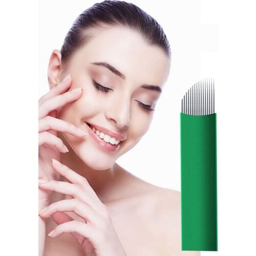 500pcs Green 0.18mm Microblading Needles for Tattoo Lamina Tebori 12 14 16 Flex Blades U Shape Permanent Makeup Needle Blade