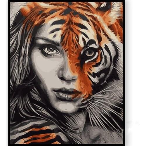 5D DIY Diamond Painting Animal Beauty&Tiger Crafts Painting Full Drill Round Diamond Embroidery Diamond Mosaic Cross Stitch