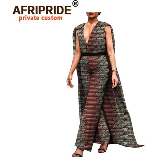 African Clothes for Women Jumpsuit with Belt Romper Ankara Print Bodysuit Sleeveless V-neck Plus Size Fashion Outfits A1829004