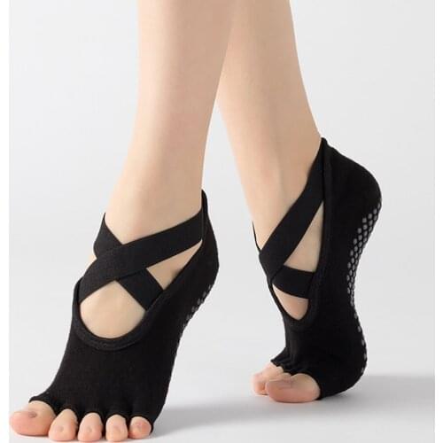 Bandage Five Toe Yoga Socks Slipper Anti-Slip Breathable Quick-Dry High Quality Women Cotton Ballet Dance Sports Fitness Socks