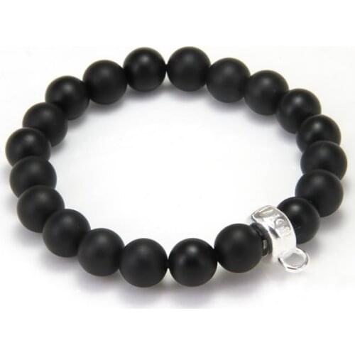 10mm Timeless Black Matt Obsidian Beaded Charm Bracelet Basic Bracelets European Thomas Beads Gift silver-plate Punk