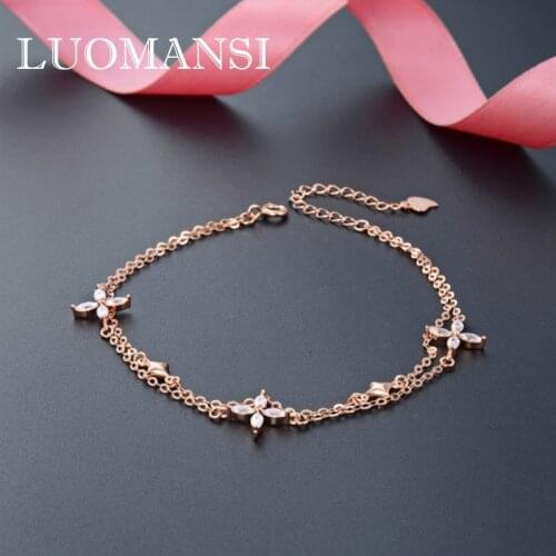 Luomansi Four Leaf Clover Bracelet S925 Sterling Silver Sweet Cute Romantic Girl Diamond Link Bracelet Fine Jewelry Wholesale