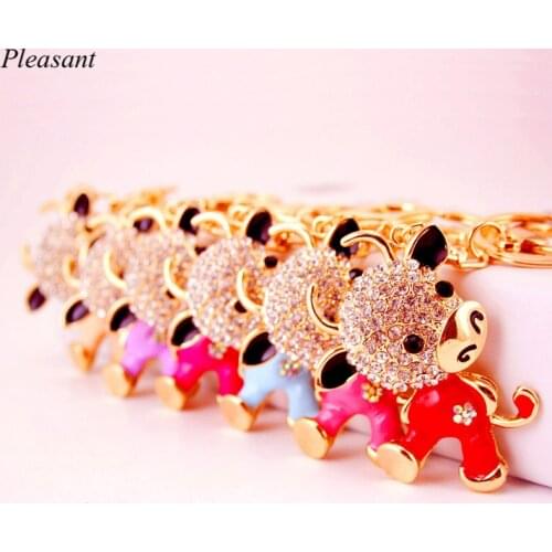 6PCS/Set of Zodiac Ox Keychain Zinc Alloy Crystal Bag Car Key Pendant Year of The Ox Gift Key Ring Wholesale Free Shipping