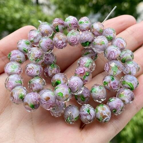 10mm Murano Facted Round Purple Color Lampwork Crystal Beads for Jewelry Making Diy Accessories Woman Flower Glass Beads 10PCS