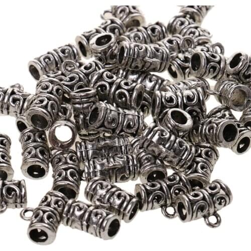 50pcs Antique Silver Spacer Bail Beads Tube Charms Pendants Jewelry Making Bracelets Antique Silver Retro Carved Spacer Beads