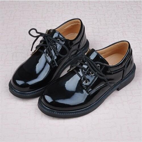 Childrens Casual Shoes for Boys Shoes Kids Leather Flats PU Patent Leather Oxfords British Design Lace-up Snekaers for Formal