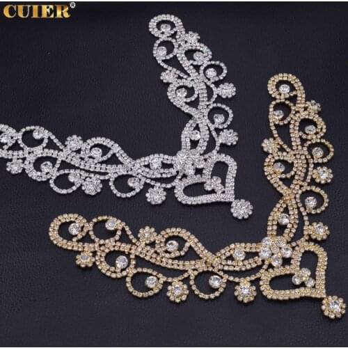DIY wedding dress neckline decorations appliques with rhinestone glass crystal patches for women dress sewing rhinestones trim