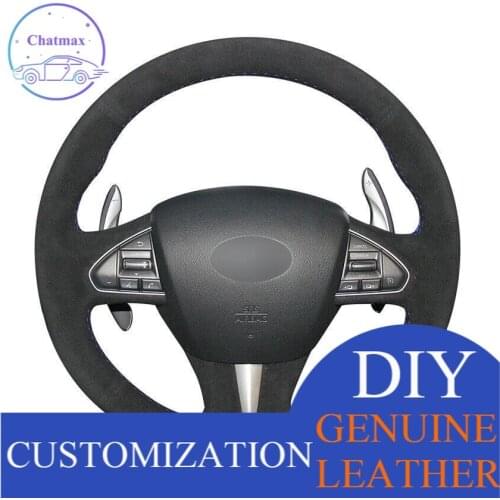 For Infiniti Q50 2014-2015 QX50 Custom Made DIY Anti Slip DIY Black Suede Leather Car Steering Wheel Cover anti-slip all season