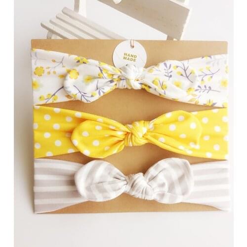 3pcs/lot Dot/stripe/Print Flower Cartoon Bow Elastic Headbands Toddler Turban Hair Band Baby Girl Bows Hair Accessories