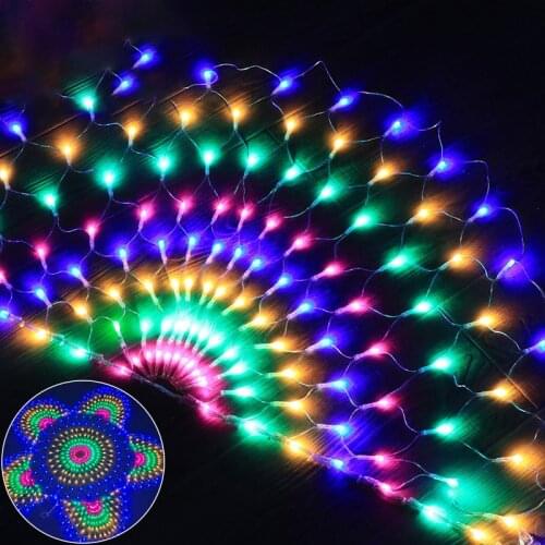 3M 424LED 3pcs Peacock Curtain Icicle String Light Christmas Mesh Net Fairy Garland Light Wedding Party Backdrop Light