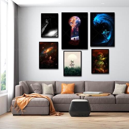 HD Print Galaxy Stars Canvas Painting Poster Astronaut Planet Hole Space Prince Universe Earth Wall Living Room Picture