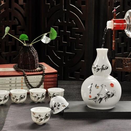 Ceramics, white liquor warmer, hot wine pot, warm wine utensil, heated wine boiling, household wine pot and glass half 250G set