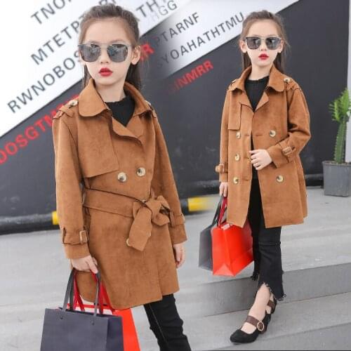 Big Girls Leather Clothing Children Coats Baby Kids Double Breasted Overcoats 2019 New Child Spring Outwear Autumn Long Clothes