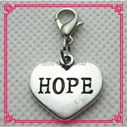 Hot selling lobster clasp heart hope dangle charms for floating lockets charms pendant diy jewelry