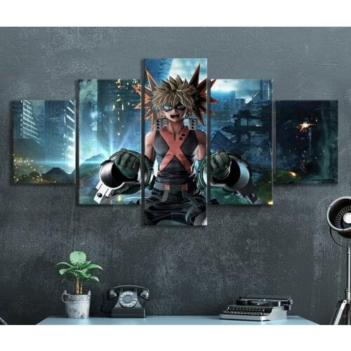 Home Decor Modular Canvas Picture 5 Piece My Hero Academia Bakugou Katsuki Anime Painting Poster Canvas Painting Wholesale
