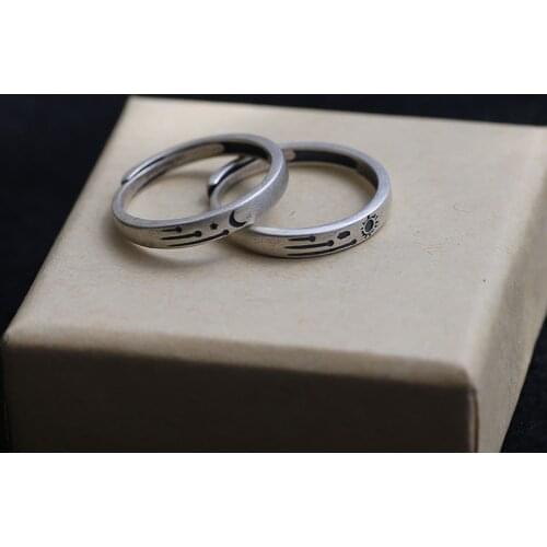 New 925 sterling silver retro mens and womens ring sun moon meteor couple ring opening adjustment jewelry accessories