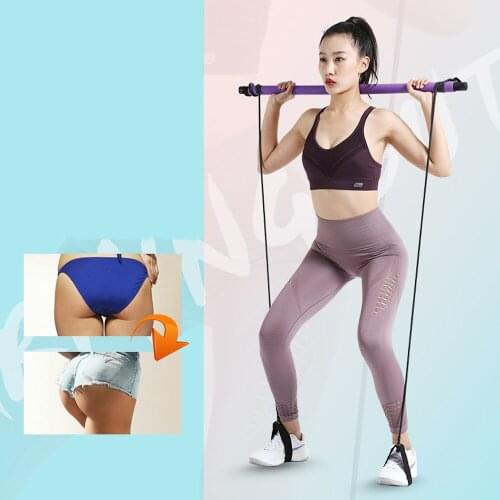 Pilates Exercise Stick Toning Bar Fitness Home Yoga Gym Body Fat Workout Abdominal Resistance Bands Arm Muscle Rope Puller Kit