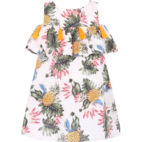 Baby Girls Dress with Tassel 2018 Summer Kids Dresses for Girls Costumes Banana Pineapple Print Princess Dress Girl Robe Enfant