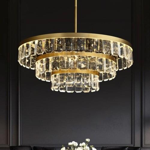 Copper Crystal Luxury Chandelier Lighting For Dining Living Room Bedroom Villa LED Hanging Lamp Postmodern Lobby Deco Fixtures