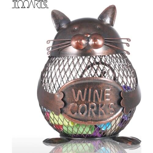 Tooarts Cat Kitten Wine Cork Container Animal Ornament Iron Box Art Practical Crafts Favor Gift Home Decoration