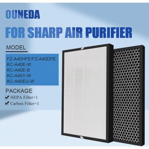 Replacement SHARP FZ-A40HFE HEPA air filter&FZ-A40DHE Activated Carbon filter for KC-A40E KC-A40Y KC-A40EU air purifier filter