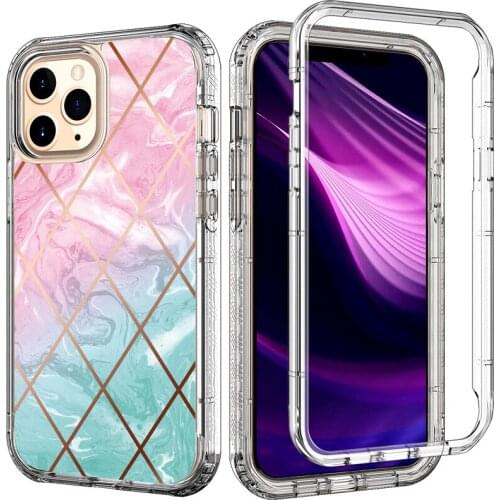 IPhone 12 Pro max 360 Front&Back Protection Case Geometric Marble PC+TPU Bumper Flowers Hybrid Anti-Knock Trasparent Phone Cases