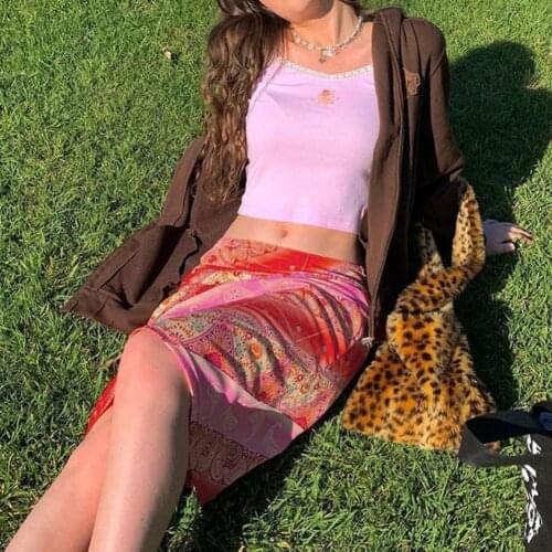 Vintage Print Y2K Long Skirts Womens 2000s Aesthetic Cute Kawaiis Clothes Low Waist Sexy Mid-Calf Summer Skirt E Girl Drop ship