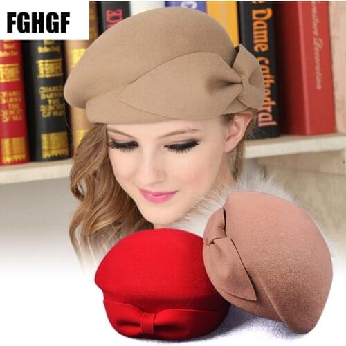 Winter Beret Beanies Hat Womens Wool Hat Fashion Female Beret Cap French Trilby Soft Pillbox Hat Dress Hat