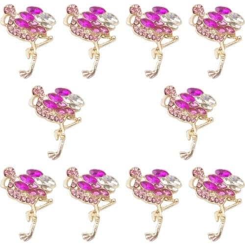 10Pcs Flamingo Enamel Pin Custom Animal Brooches Backpacks Lapel Pin For Women Crystal Badge Jewelry Gift