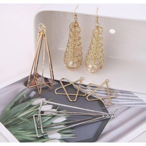 10pcs DIY handmade jewelry accessories copper plated star triangle wire mesh wrapped pearl earrings material Ornament pendants