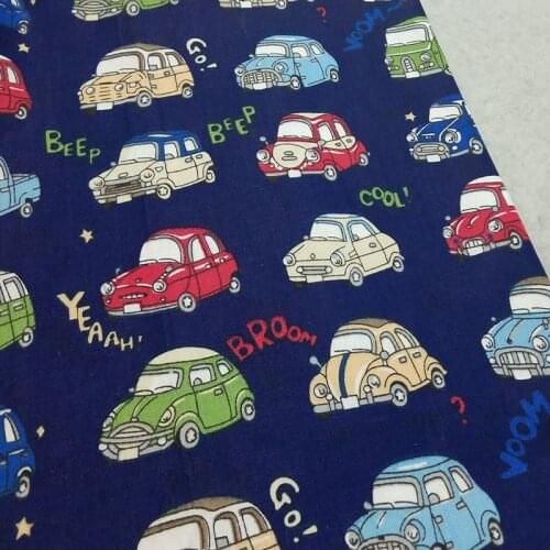 100% Cotton Fabric ViaPhil Navy Blue Cartoon Cars Printed Cotton Fabric DIY Patchwork Textile Tissue Home Clothing