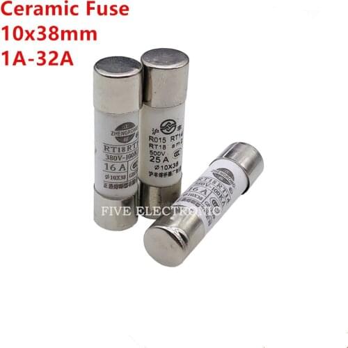 20pcs/box R015 Ceramic Fuse RT18 RT14 380V/500V Fusible Core 10x38mm 1A/2A/3A/4A/5A/6A/8A/10A/16A/20A/25A/32A