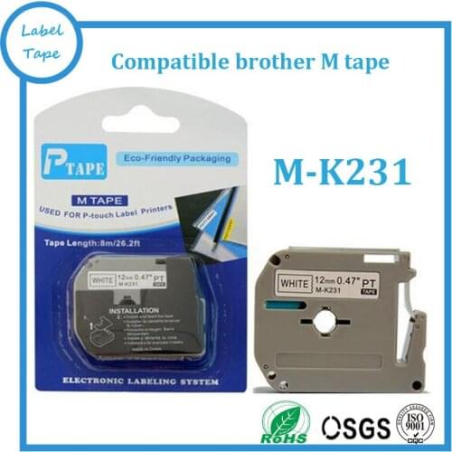 20pcs/lot Compatible Brother M label Tapes M-K231 MK231 MK-231 12mm*8m Black on White Adhesive MK 231 tape
