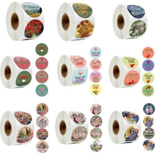 500Pcs/roll 22 Styles Flowers Heart Thank You Sticker for seal label scrapbooking christmas decoration Stationery Sticker