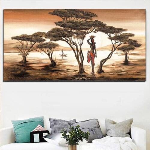 African Woman full drill 5d diy diamond painting landscape Sunset diamond embroidery mosaic cross stitch drop shipping