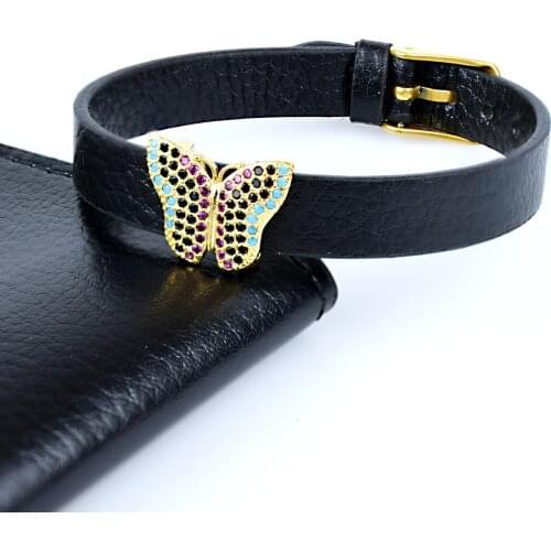 AAA Rainbow Cubic Zirconia Butterfly Bracelet for Women Adjustable Leather Bracelets Charms Jewelry Watch Belt Bangle Gift