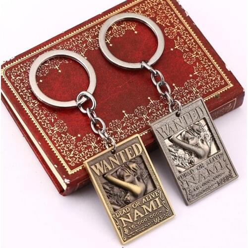 Anime accessories One piece keychain Nami figure order for arrest warrant dog tags key ring square wanted key holder Chaveiro