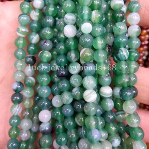 Free Shipping Fashion Jewelry 6mm Beautiful Green Stripes Carnelian Round Loose Beads 15" FG7122