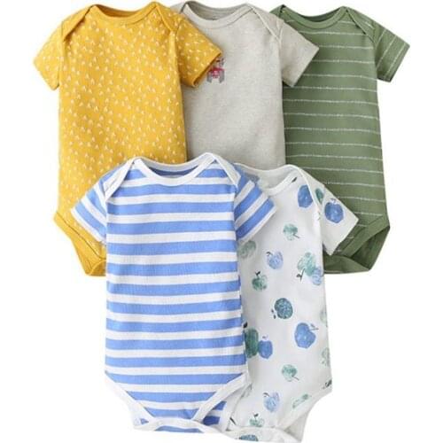 New Baby Bodysuit 5Pcs Set Baby Boy Summer Clothes 100% Cotton Outfit Comfortable Infant Boy Clothing Striped Newborn Romper