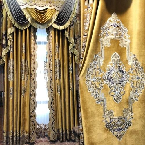 Big red European and American style top luxury jacquard embossed blackout curtains for living room window curtain Bedroom