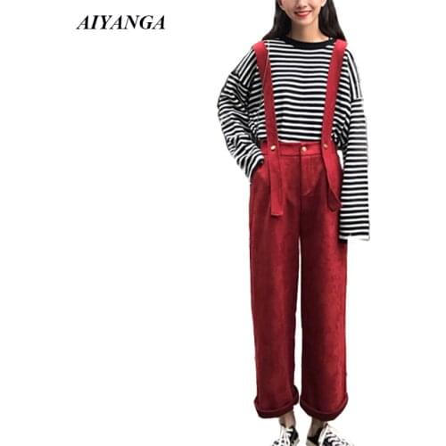2018 Christmas Strap Pants For Women Faux Suede Trousers Autumn Winter Wide Leg Pants Women High Waist Fashion Casual Pant